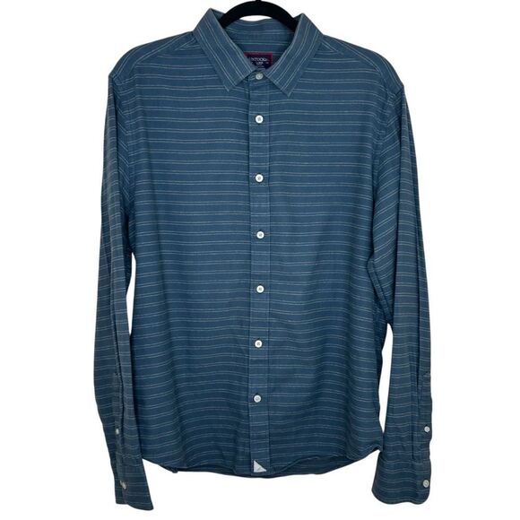 UNTUCKit Flannel Palmer Shirt Men's Large Slim Fit Blue Striped 100% Cotton - Picture 1 of 9